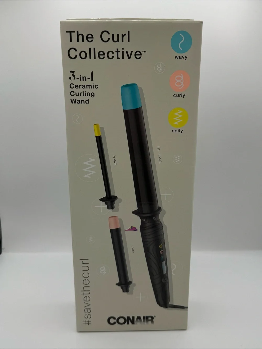 Conair The Curl Collective 3-in-1 Ceramic Curling Wand, 3 Interchangeable